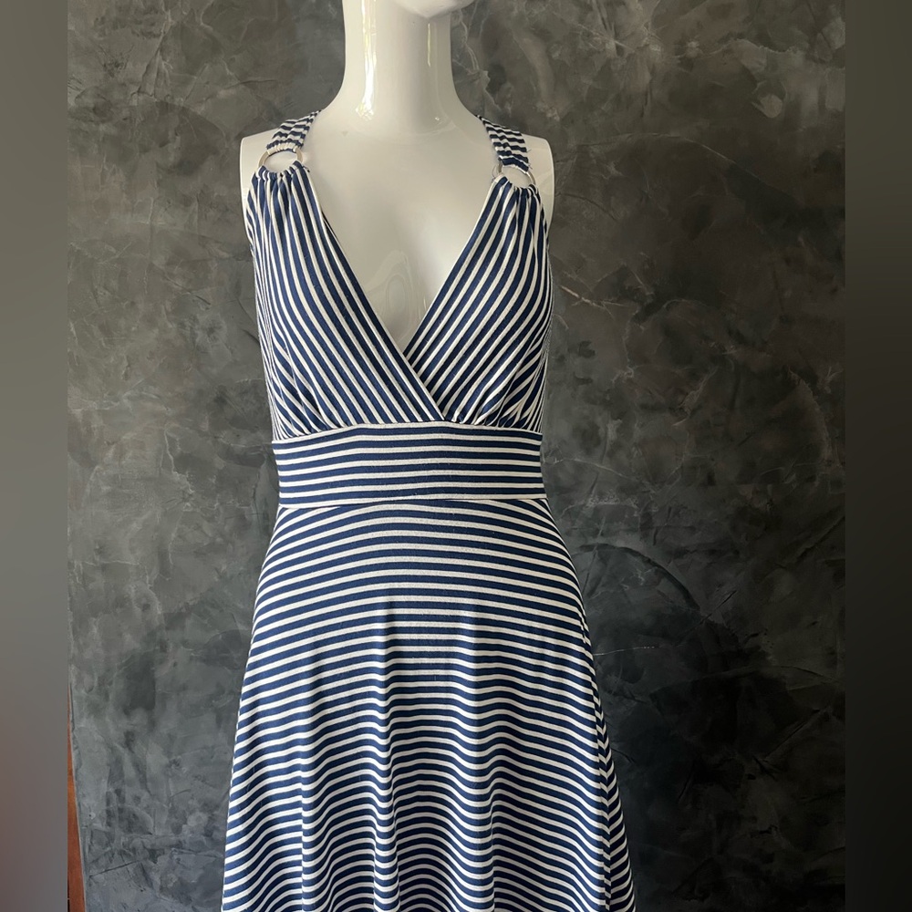 Gilli Blue and White Sleeveless Halter Mini Dress